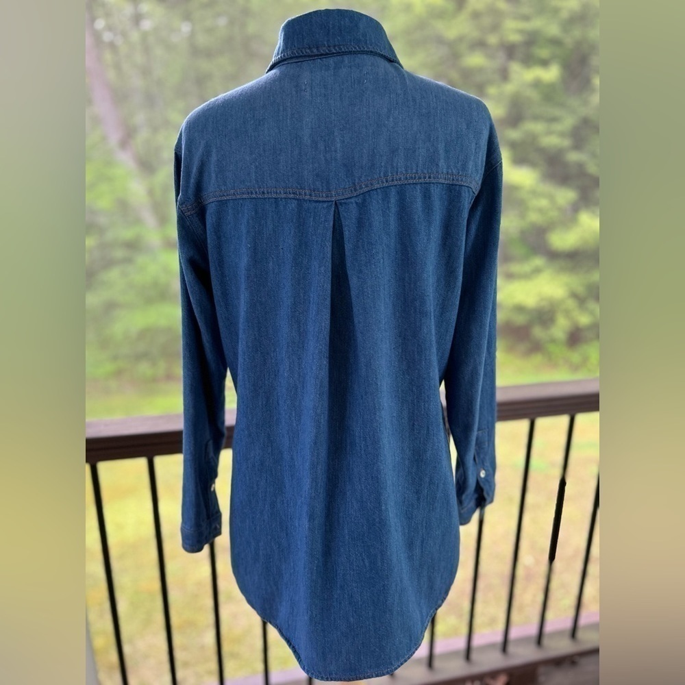 Zara Blue Denim Small Shacket Shirt Jacket Long Sleeve Snap Pockets Women’s NEW - Picture 4 of 10